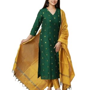 GoSriKi Women's Printed Rayon Anarkali Kurta Set with Palazzo & Dupatta