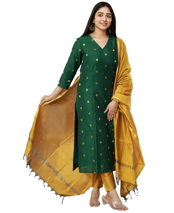 GoSriKi Women's Printed Rayon Anarkali Kurta Set with Palazzo & Dupatta
