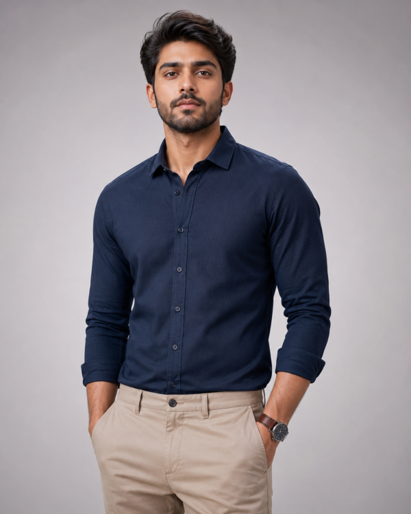 Men's Premium Slim Fit Cotton Casual Shirt – Navy Blue